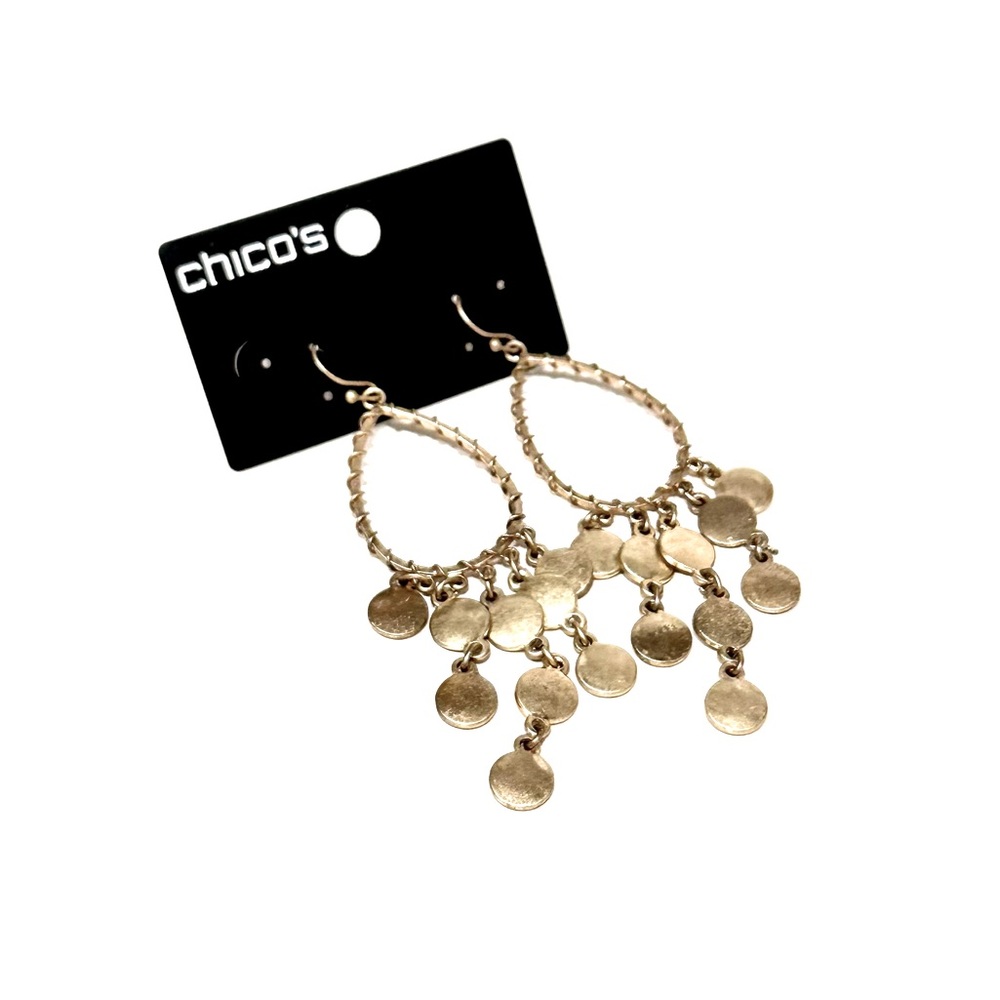 CHICO’s Antiqued Gold Wire-wrapped Disc Dangle Earrings NWT - Picture 4 of 8